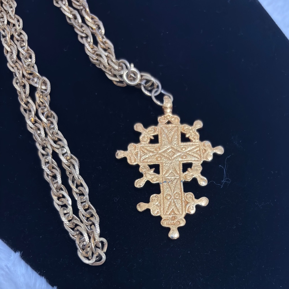 Alva Museum Replicas Alexandria Coptic Cross pendant necklace gold tone - Picture 2 of 5